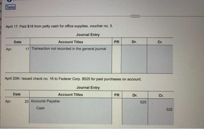 No. Description Apr. Totals Ending Balance 1 5 oll 5 C1 8