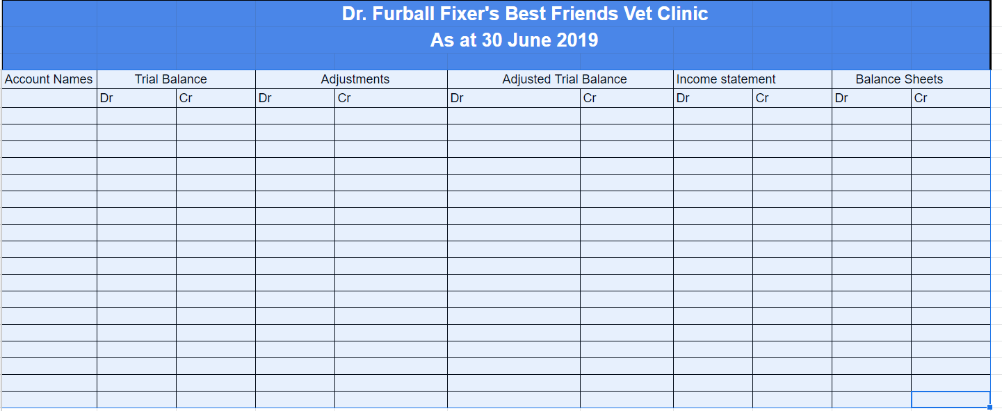 and balance sheet ACC/ACF1100 Assignment #: 761 Proprietor: Dr. Furball Fixer Name: