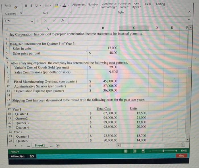 mixed cost using the high-low method. 2. Prepare an income statement for