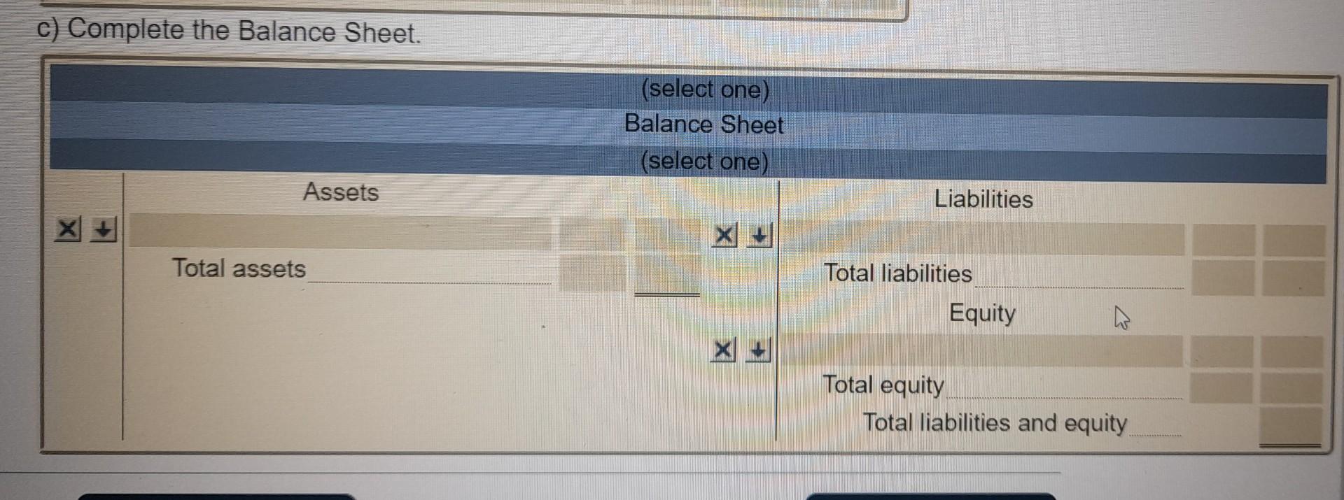 the statement of changes in equity using the format provided. c) Complete