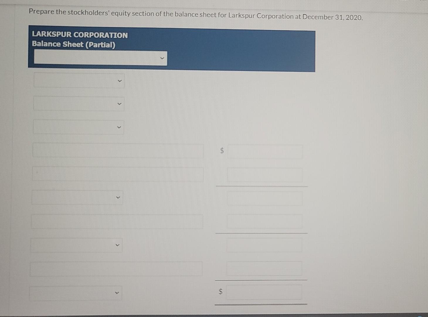 On January 1, 2020. Larkspur Corporation had $2,110,000 of $10 par value