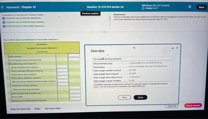  what info is missing? = Homework Chapter 10 Question 10, E10-37A