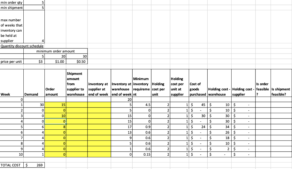  The above spreadsheet contains demand data for ten weeks. Please solve