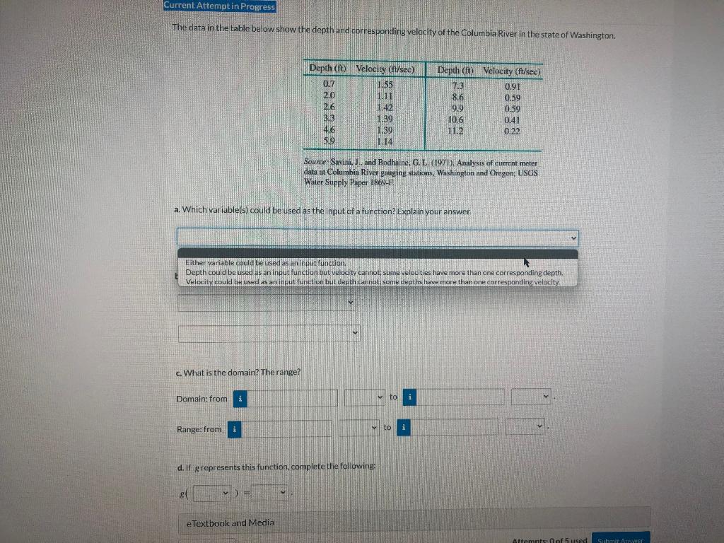 velocity of the eolumbia River in the state of Washington. data at