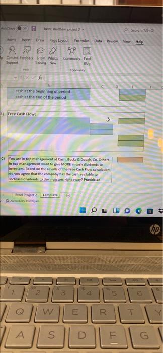 in for cash procided by pperating activities. info given to me in