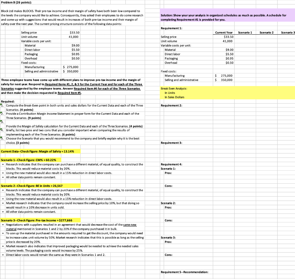 a Problem B (26 points): Block Ltd makes BLOCKS. Their pre-tax income