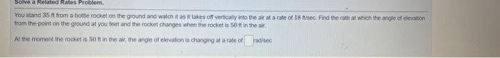 help me please ! Solve a Related Rates Problem. You stand 35