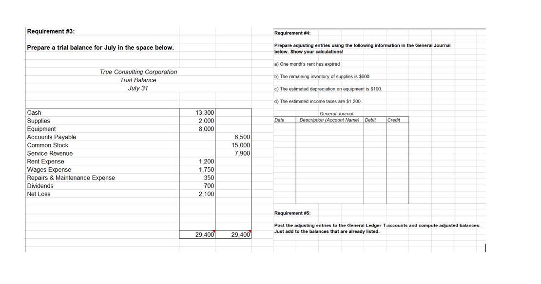 Prepare adjusting entries using the following information in the General Journal below.