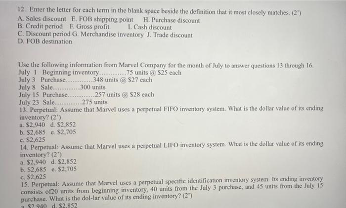 in the blank space beside the definition that it most closely matches.