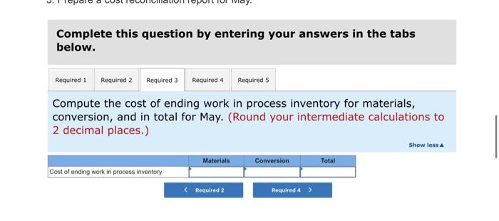 three processing stages prior to completion. Information on work in the first