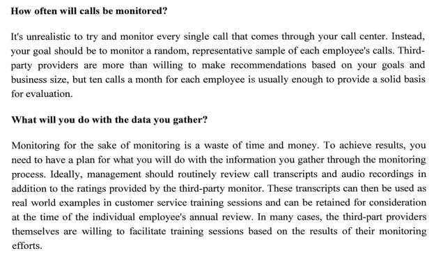 above case study, provide 3 reasons why call monitoring increases customer satisfaction?