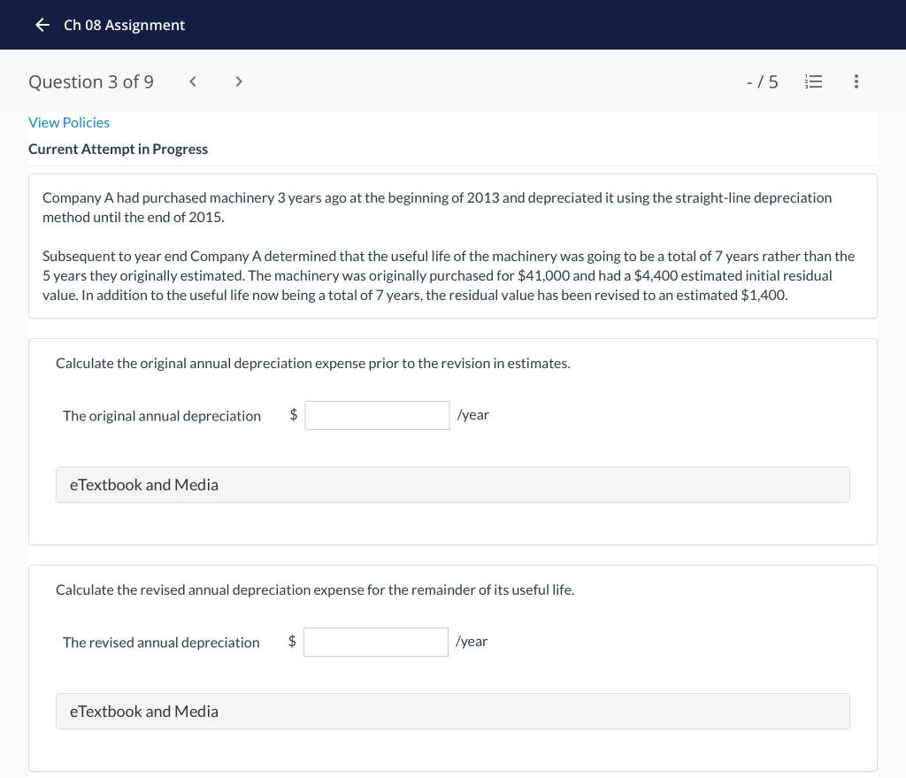 PHOTO AS WELL Question 2 Ch 08 Assignment Question 2 of 9.