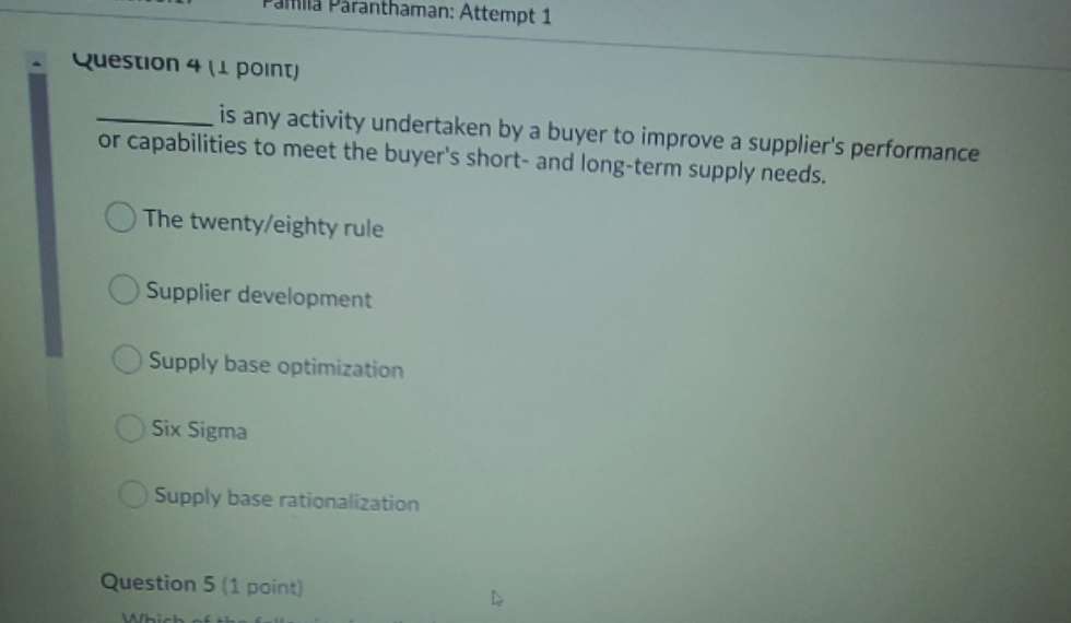purchasing Tamila Paranthaman: Attempt 1 Question 4 (1 point) is any activity