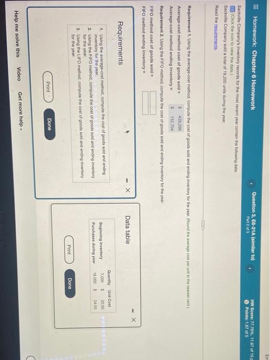 please solve fifo and lifo method Em 3 Homework: Chapter 6 Homework