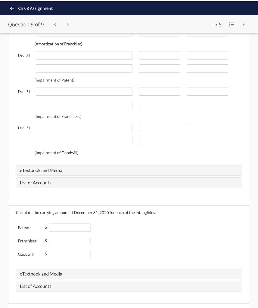 the question is two long Ch 08 Assignment Question 9 of 9