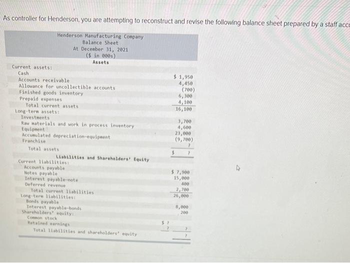  please help me to solve this problem As controller for Henderson,