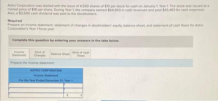 Please help out! Astro Corporation was started with the issue of 4,500