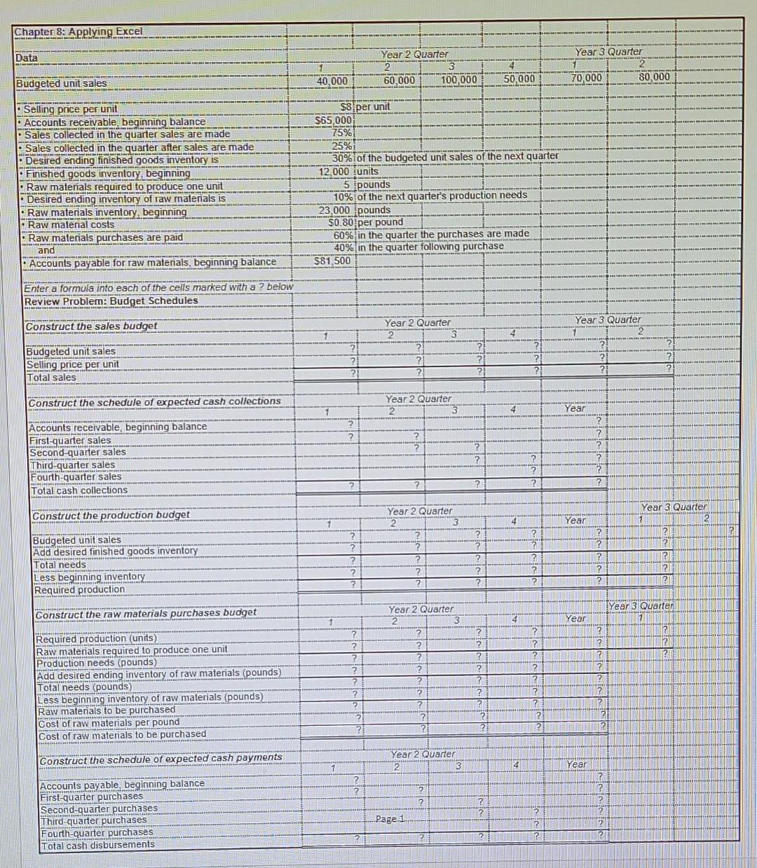 Please fill out question marks, and include excel formulas for the