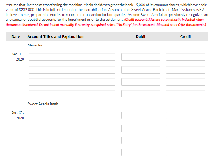 interest. The debt is a 10-year, 10% note. During 2020, Marin's business
