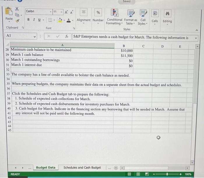 of expected cash disbursements for purchases of materials, 3. Prepare a cash