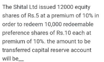 shares capital of Rs. 2,50,000 was issued at 10% premium to redeem