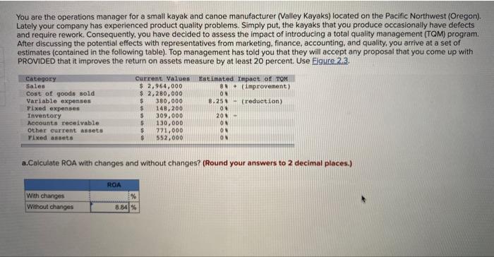 please find with change roa You are the operations manager for a