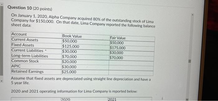  please show work Question 10 (20 points) On January 1, 2020,
