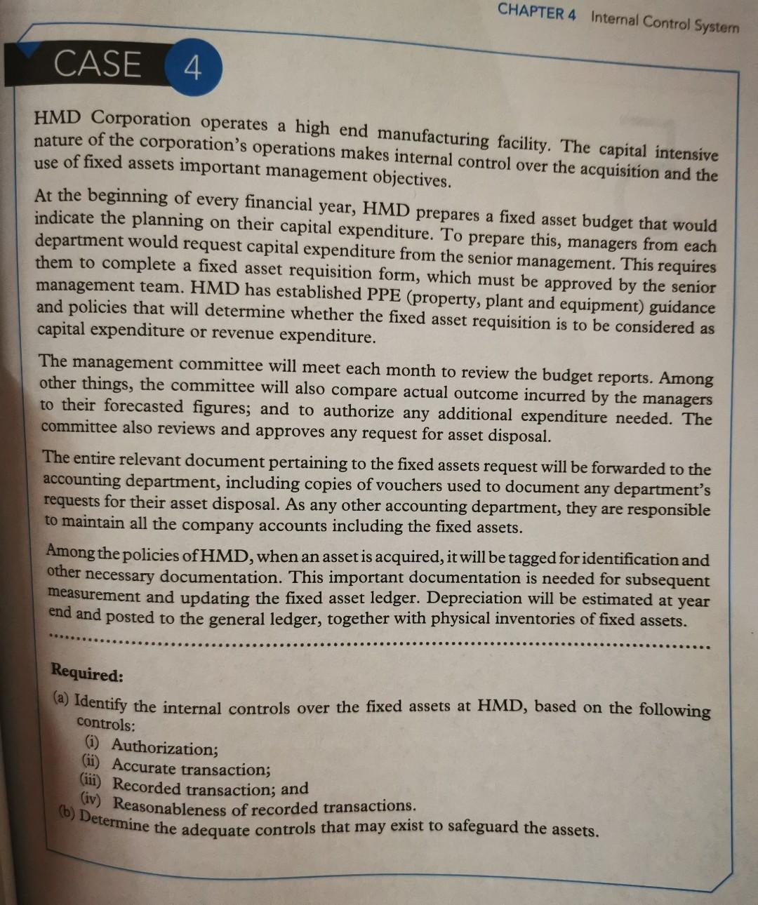  internal control system CHAPTER 4 Internal Control System CASE 4 HMD