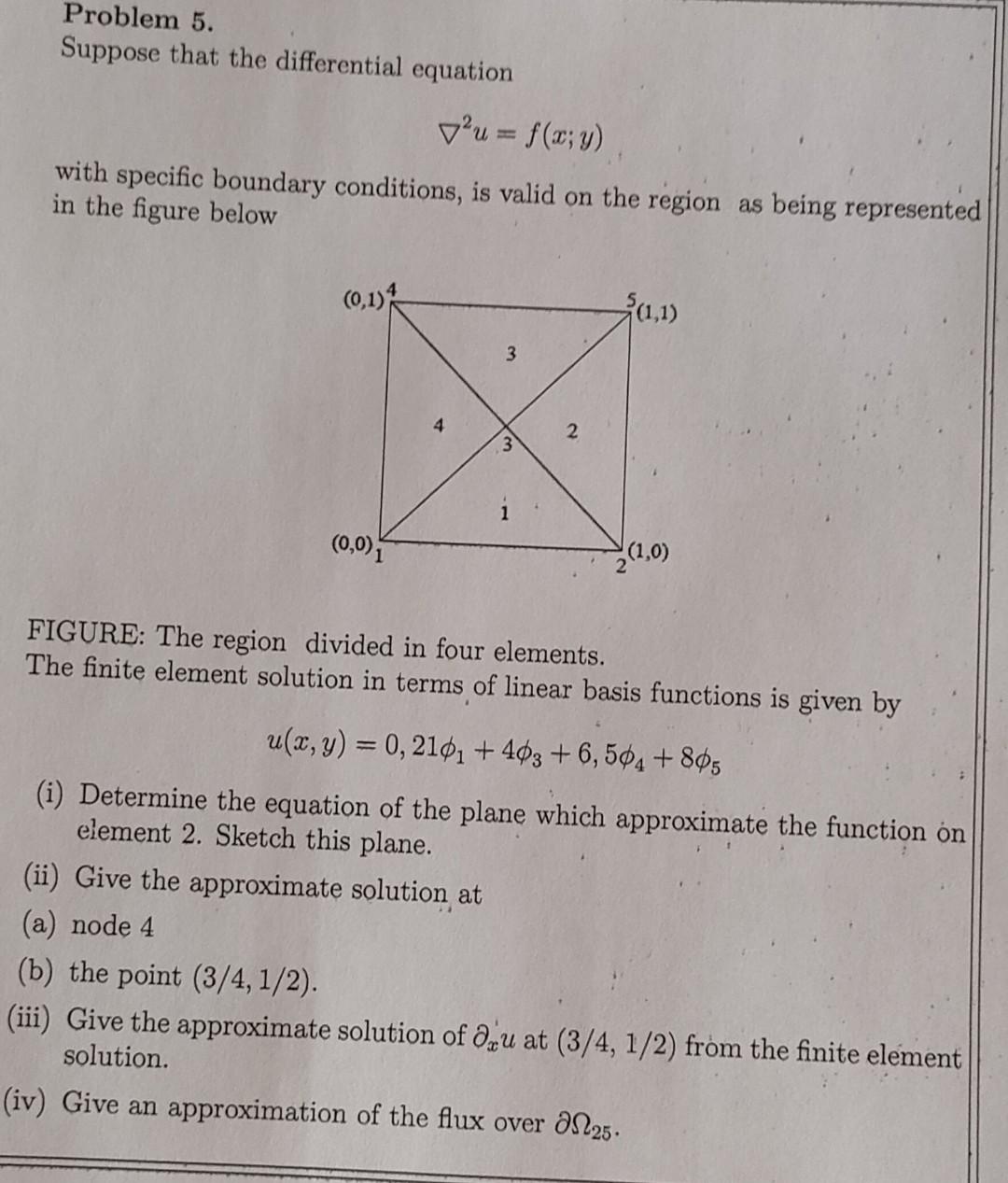 Finite element analysis Problem 5. Suppose that the differential equation 2u=f(x;y)
