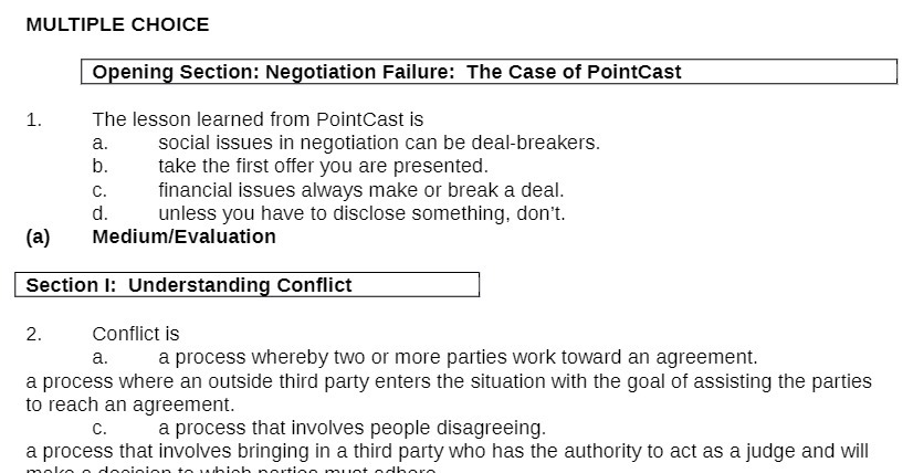 MULTIPLE CHOICE Opening Section: Negotiation Failure: The Case of PointCast 1.