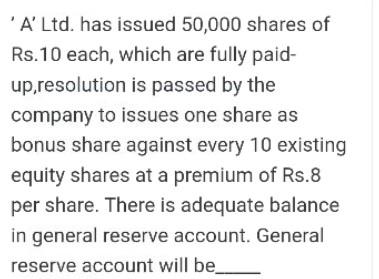 share capital Rs.12,50,000 10% Preference share capital Rs. 2,50,000 Equity share capital