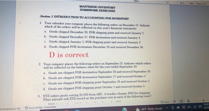can you please do 2,3&4 Styles Ver MASTERINO INVENTORY HOMEWORK EXERCISES See