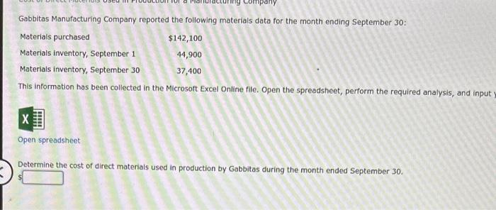  i need help with this question Gabbitas Manufacturing Company reported the