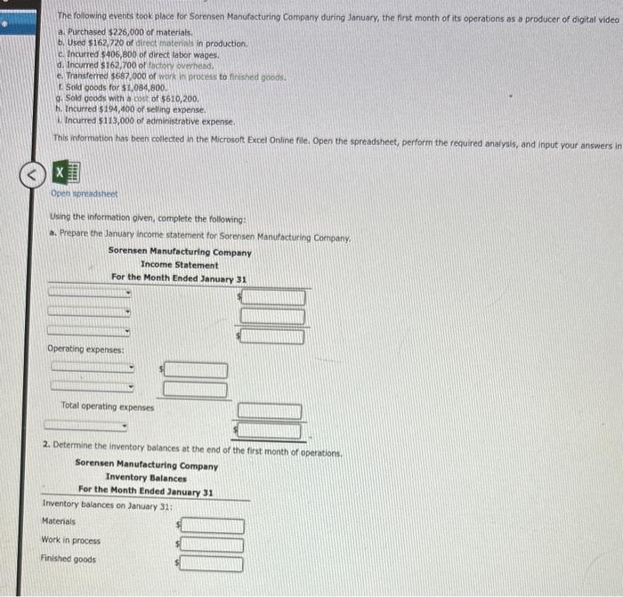 following materials data for the month ending September 30 : This information