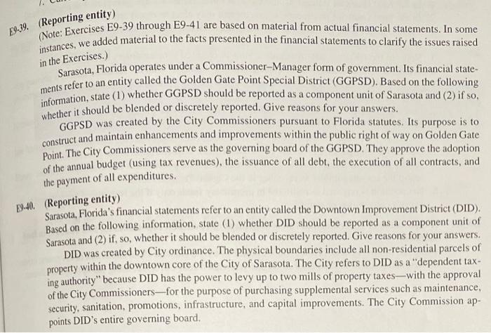 Exercise E9-41 (Reporting entity) (Note: Exercises E9-39 through E9-41 are based on