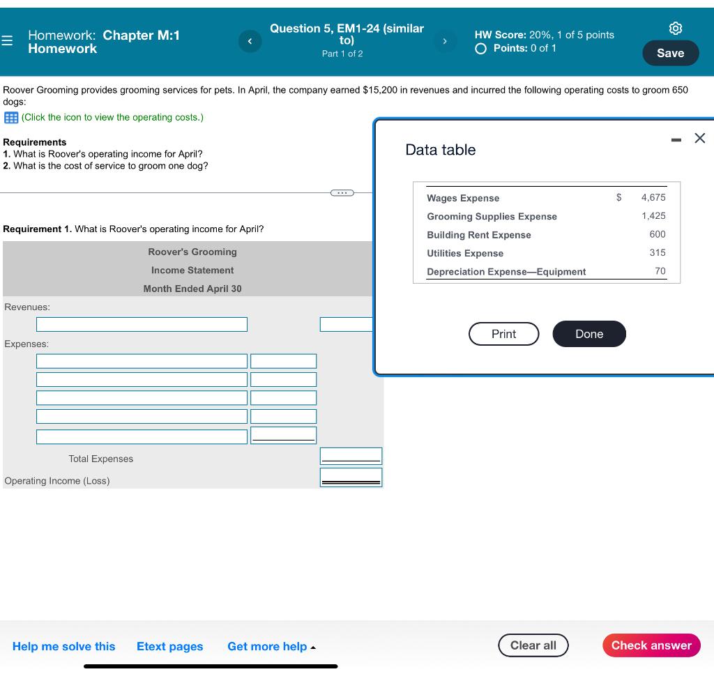 please answer both parts Homework: Chapter M:1 Homework Question 5, EM1-24 (similar