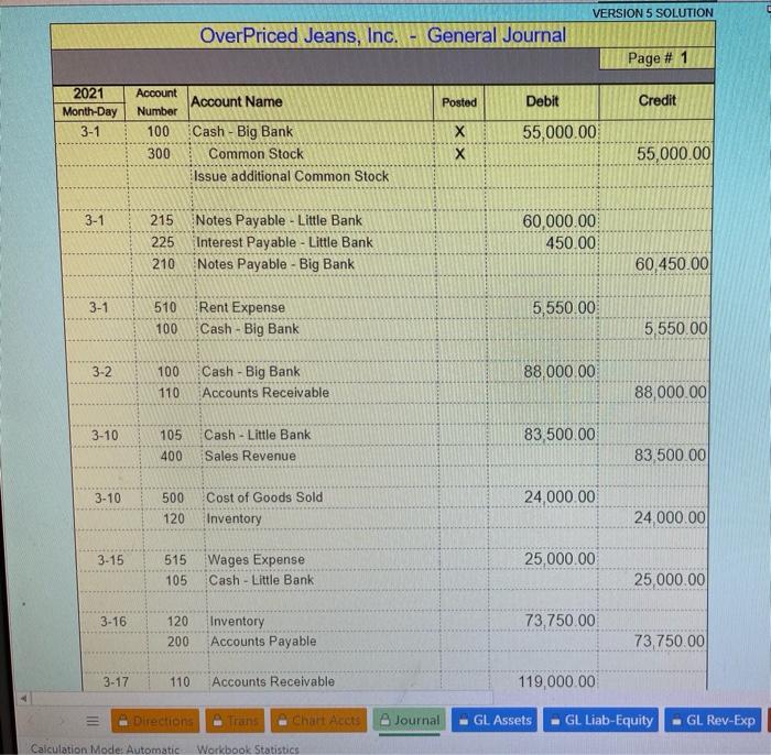 had an input error. Please help? A1 13 OverPriced Jeans, Inc. -