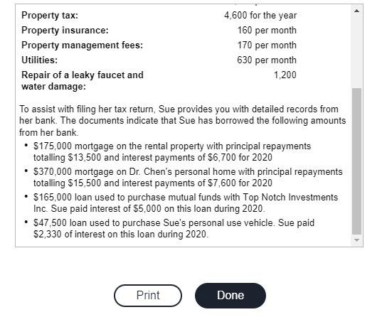 tax return. Dr. Chen is a retired surgeon. Due to her failing