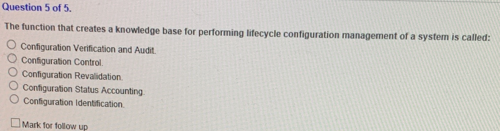 Question 5 of 5. The function that creates a knowledge base
