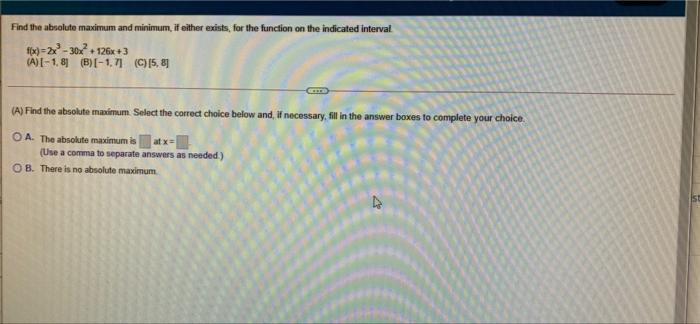Answer for parts A, B , C please Find the absolute maximum