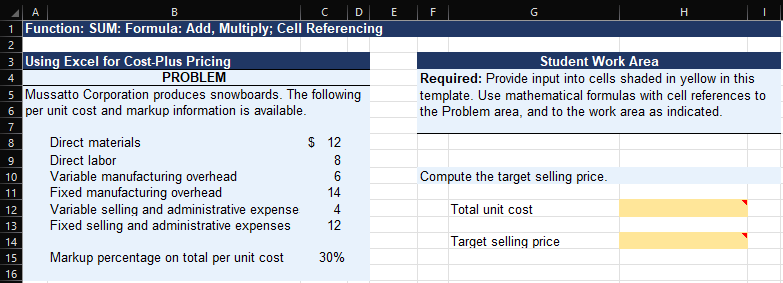Please use cell references A B D E F G H 2