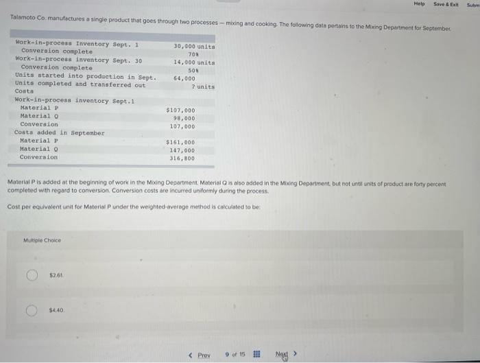 Inc calculates cost for an equivalent unit of production using the weighted-average
