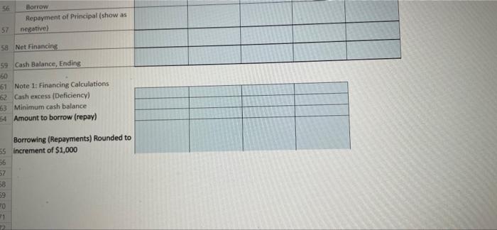 provided in Question 4 to complete the cash budget): 1. Beginning cash