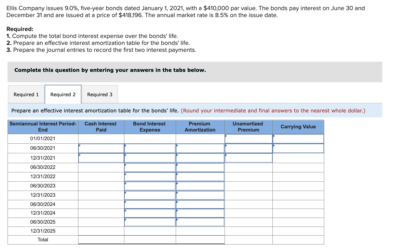 part of one problem Ellis Company issues 9.0%, five-year bonds dated January