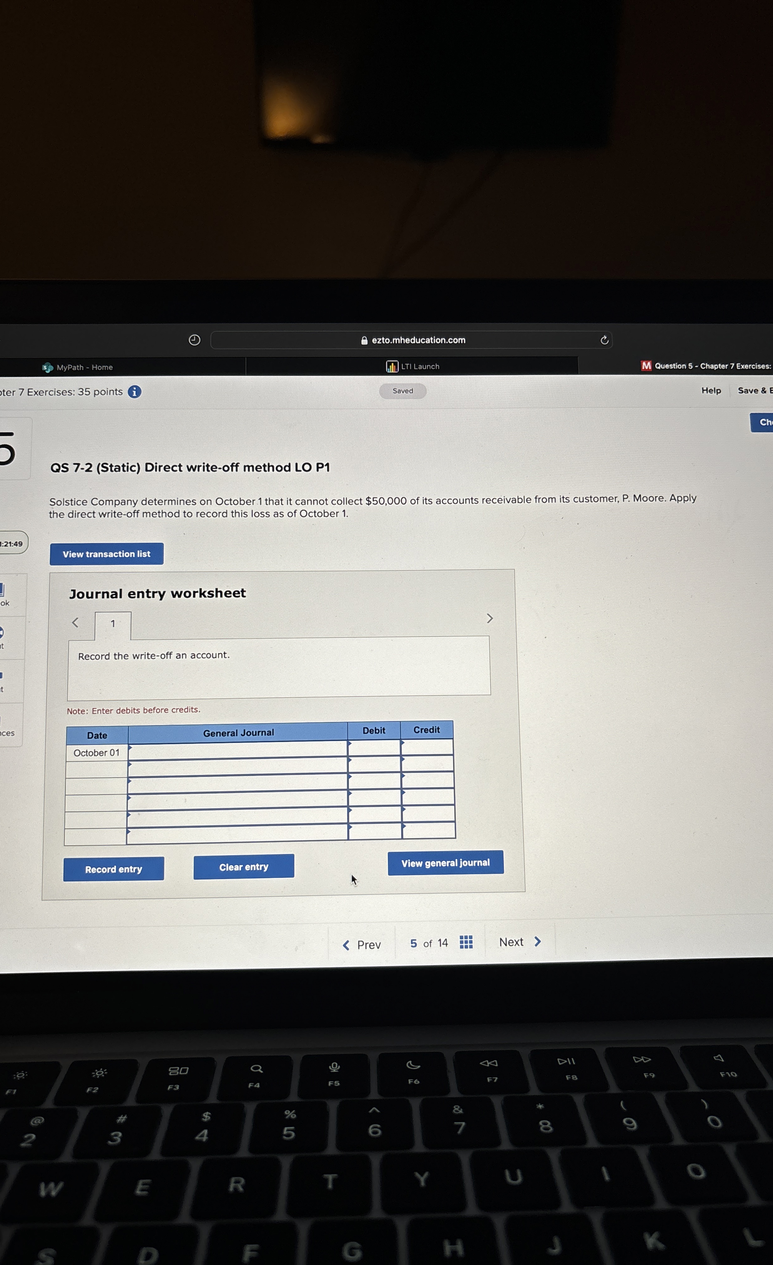  QS 7-2(Static) Direct write-off method LO P1 Solstice Company determines on