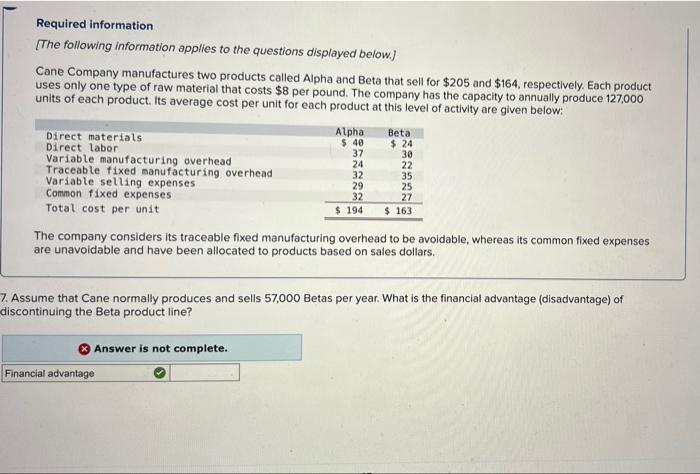 $205 and $164, respectively. Each product uses only one type of raw