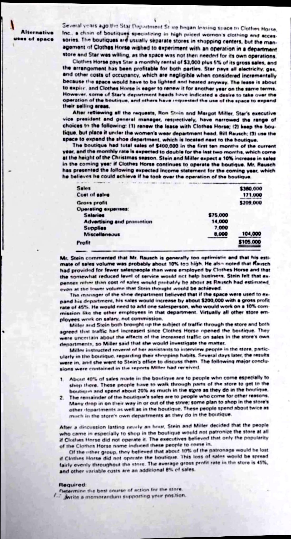  "Write a memorandum supporting your decision" 