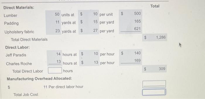 and Total Job cost. Thank you! Requirement 1. Compute the total amount