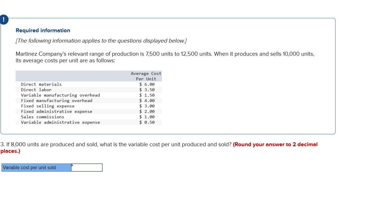 relevant range of production is 7,500 units to 12,500 units. When it