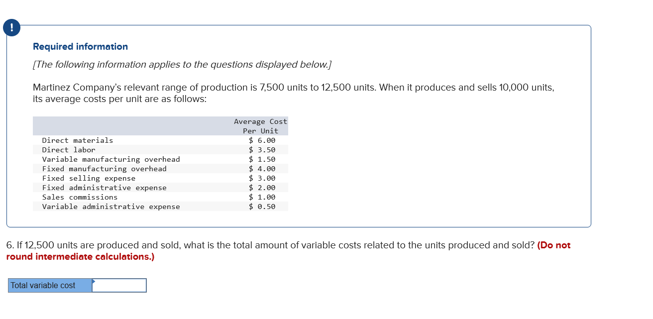 Variable manufacturing overhead $1.50 Fixed manufacturing overhead $4.00 Fixed selling expense $